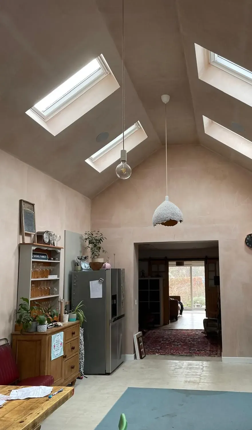 Vaulted kitchen with rooflights after renovation in East Lothian
